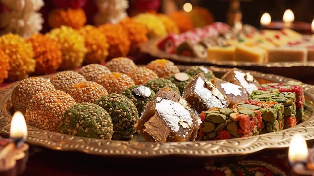 Traditional Indian Mithai Platter with Laddoos and Barfi Festival