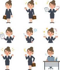 Business Woman Character Poses with Briefcase and Laptop