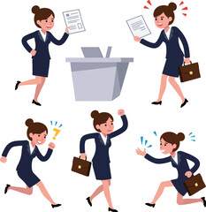 Business Woman Characters In Suits With Briefcases And Documents