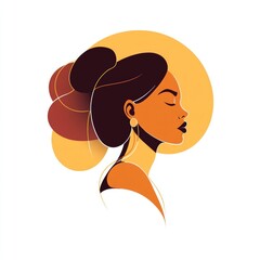 Stylized profile of woman with elegant updo, warm colors