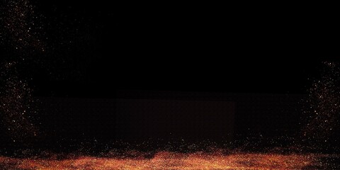 Golden particles background on black background
