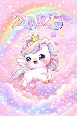 Cute Horse 2026 Kawaii Cartoon Illustration Pastel Style
