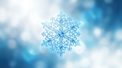 Beautiful Intricate Snowflake on a Soft Blue Bokeh Background.