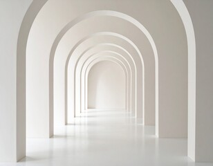 Endless White Arched Hallway with Light and Shadow in Minimalist Design