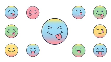 Colorful Emoji Set with Playful Expressions on White Background.
