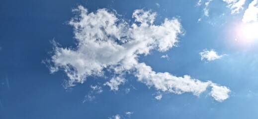 Beautiful blue sky with fluffy white clouds and copy space for background