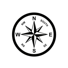 Vintage Style Compass Rose Icon with Cardinal and Intercardinal Directions for Navigation