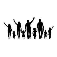 Obraz premium Group of Families with Children Waving Silhouettes Vector Illustration