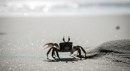 Beach Crab Walks toward the Ocean on Sandy Coastline