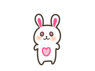 Cute Magical Pink Bunny Character, Kawaii Mascot with Sparkling Eyes