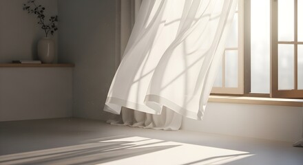 Sunlit room with flowing curtains interior decor and design