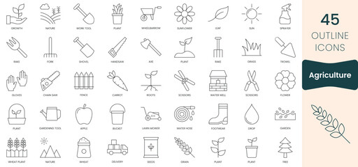 Set of agriculture  icons. Thin outline icons pack. Vector illustration