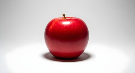 Vibrant red apple isolated on white background with overhead lighting