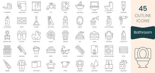 Set of bathroom icons. Thin outline icons pack. Vector illustration