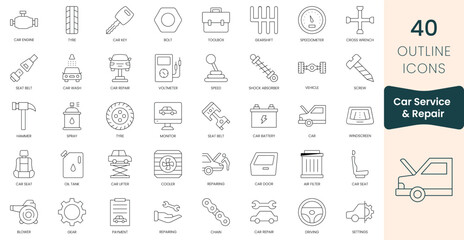 Set of car service and repair  icons. Thin outline icons pack. Vector illustration