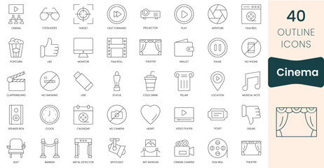 Set of cinema  icons. Thin outline icons pack. Vector illustration