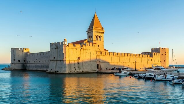 The historic Church of Santa Eufemia in Grado, Italy, at sunset.