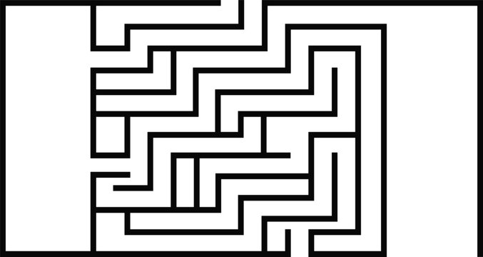 Black and white maze, vector puzzle design, left to right path, brain teaser, logic challenge, educational activity, problem-solving concept