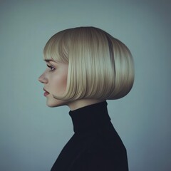 Profile portrait of a young woman with pale skin and stylish blonde hair