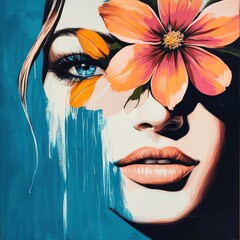 Floral face Woman's portrait obscured with colorful flower