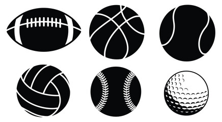 Obraz premium Silhouette Depiction of Various Sports Balls, a professional vector set illustrating