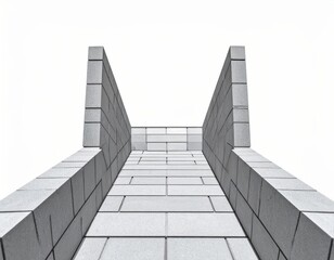 Symmetrical Abstract Concrete Block Pathway Upward View