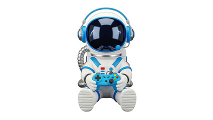 Fototapeta premium Astronaut Playing Video Games on White Background