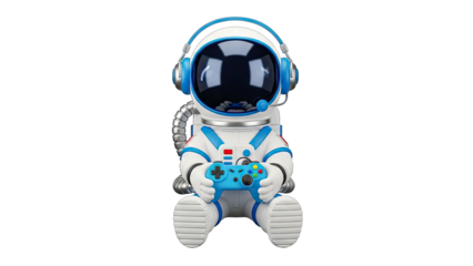 Astronaut Playing Video Games on White Background