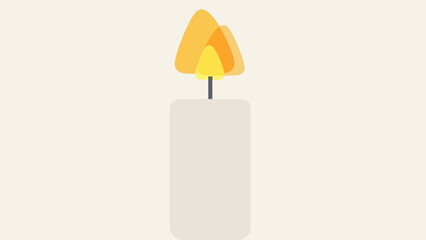 A minimalist illustration of a lit white candle with a warm, glowing flame against a light background.