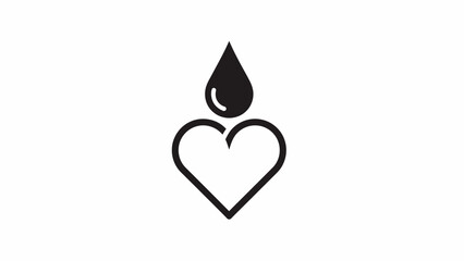 A black heart outline with a blood drop above it, symbolizing health, donation, and care.