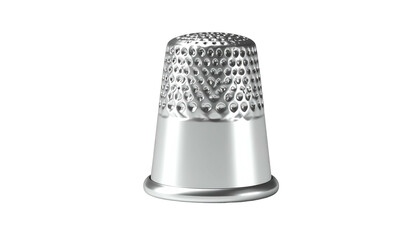 3D rendered silver thimble with detailed dimpled surface against a black backdrop
