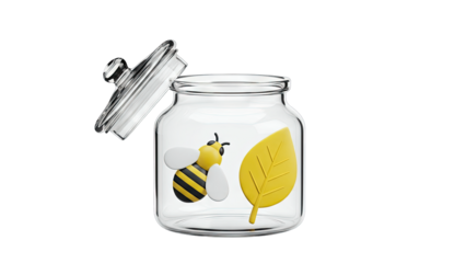 Bee and Leaf Inside Glass Jar with Lid - Conceptual Illustration