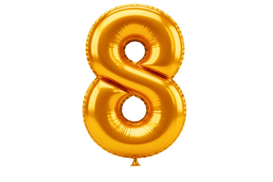 Golden foil balloon number 8 isolated on transparent background