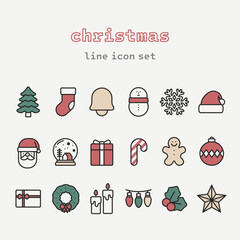christmas simple line icon set