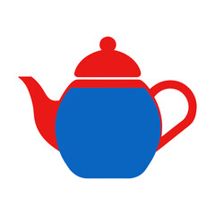Red and blue teapot isolated on white