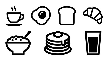 Essential breakfast food and drink icon collection for morning meal illustrations