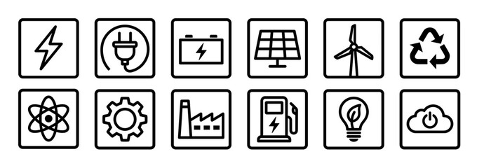 A comprehensive set of energy, industry, and sustainability line icons