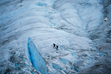 People on hiking adventure on glacier mountain scenic landscape in Denali national park