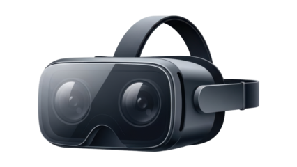 Close-up shot of a modern virtual reality headset with a sleek, dark design.