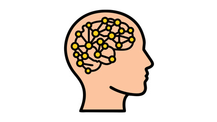 AI Brain Icon: Neural Network Inside Human Head Profile