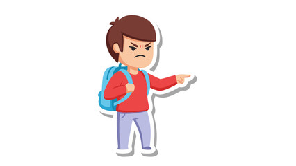 Angry Boy with Backpack Pointing Finger Cartoon Sticker