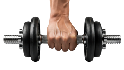 Close-up shot of a hand firmly gripping a dumbbell, showcasing strength and fitness.