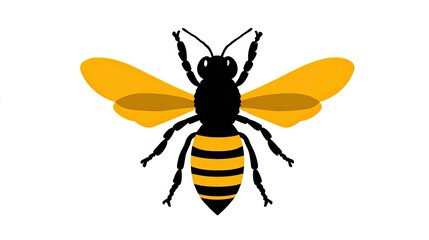 Stylized depiction of an insect with black and yellow stripes in flight