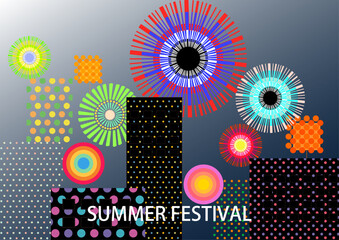 幾何学な花火のデザイン 夏のイラスト ドット