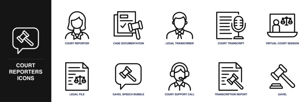 Court Reporters Line Icon Set