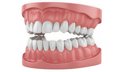 3d rendering of full upper and lower dentures isolated on transparent background