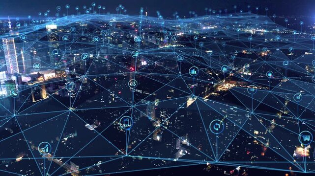 smart Connected city skyline. Futuristic network concept, city Technology.
