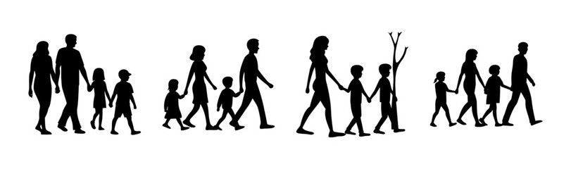 Multiple families walking in silhouette, holding hands, representing unity, support, and journey