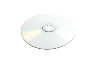 A blank CD-R disk, angled slightly, with subtle rainbow reflections on its surface