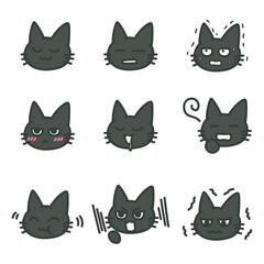 Fototapeta premium 様々な表情の黒猫のイラストセット